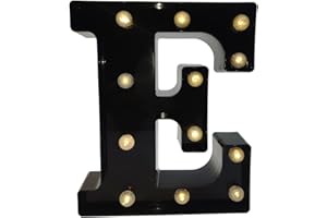 PROYATECH Black Alphabet Marquee Letters LED 26 Alphabet Light Up Letters with Diamond Bulb Battery Powered Led Letter for Wedding Birthday Christmas Home Bar Decoration Party Night Light (Black Letter E)