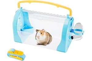 Vusmer Hamster Cage Portable Hamster Carrier, Small Hamster Carry Cage with Water Bottle, Food Bowl, Adjustable Strap, Small Pet Carrier Hamster Carry Box for Dwarf Gerbil Squirrel Blue