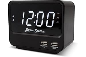 BYRONSTATICS Alarm Clock FM Radio, Radios Alarm Clock Bedside Mains Powered with Battery Backup, Snooze, Sleep Timer, Dimming the Display, 2 USB Port for Charging