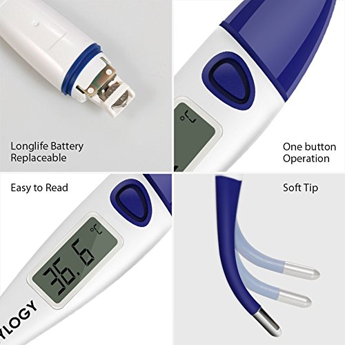 Hylogy Digitaler Thermometer Baby Thermometer Instant Lesen Fieberthermometer schnell präzis für Körpertemperatur Messung im Mund, im After, unter der Achsel mit LCD Anzeige (Blau) - 7