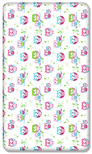 NEW BABY COT SHEET 140x70 120x60 100% COTTON FITTED PRINTED COLOURFUL NURSERY BED (140x70, Owls White)