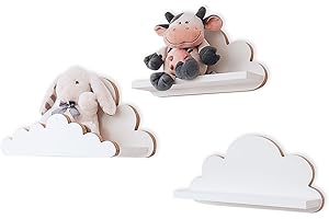 MOLILAND Scaffale a nuvola per cameretta dei bambini, set da 3 pezzi, mensola da parete per cameretta dei bambini, colore bianco, mensola in legno in stile scandinavo, decorazione da parete con kit di
