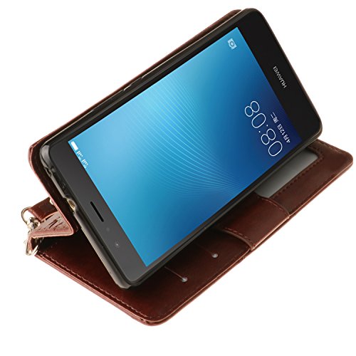 Huawei P9 Lite Hülle,Cozy Hut Bunte Retro Ahornblatt Muster Druck Buch-Stil Bookstyle Flip Magnetverschluss Brieftasche Geldbörse Wallet Kreditkarte ID Card Slots PU Leder Beschützer Haut Schutzfolie Schutzhüllen Case Tasche Hülle Etui Schale Ständer Hülle Case mit Weich TPU Innere Hülle Case für Huawei P9 Lite (5,2 Zoll) – Brown-Ahornblätter - 6