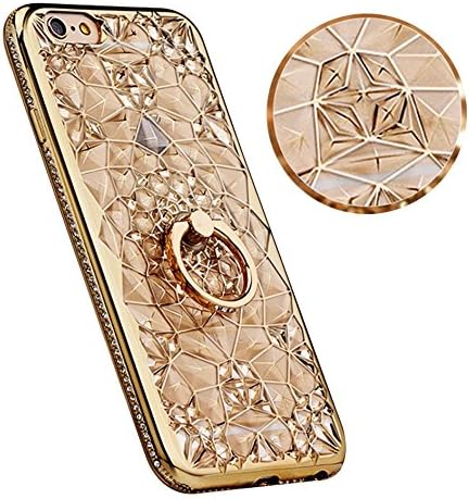 iPhone 7 plus case,3D Crystal Flower Stand Ring Soft Protective Case Sturdy Rubber TPU Luxury Diamond Shockproof Back Cover for iPhone 7plus with Holder Kickstand (Gold)
