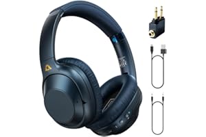 YMOO Over Ear Kopfhörer Bluetooth 5.2 Active Noise Cancelling für Flugzeug,75H HiFi Stereo Kopfhörer Kabellos Bluetooth mit Mikrofon, On Ear Kopfhörer für TV/PC/Handy mit Flight Adapter