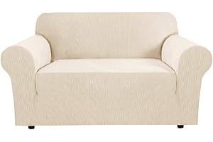 BellaHills Super Stretch Sofa Covers Couch Covers Sofa Slipcovers Furniture Protector for Sofas/Kids/Pets | Form Fitted Jacquard with Elastic Bottom, Thick Soft Non Slip (2 Seater，Natural)