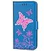 Produktbild Chreey Samsung Galaxy A5 2017 Hülle, Rosa Glitzer Schmetterling Blumen Muster Flip Design Premium PU Leder Klapphülle mit Kartenfach Schutzhülle Weiche TPU Innenschale Wallet Case [Blau]