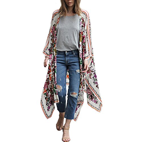 Preisvergleich Produktbild Internet Damen Floral Print Chiffon locker Schal Cardigan Bluse