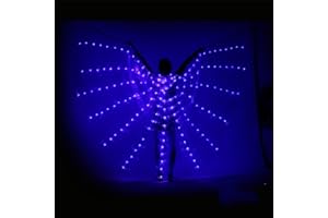 FULLUKY Alas de Mariposa de Hadas para Adultos, Luces LED Alas de ISIS para Danza del Vientre con Varilla Extensible, Ropa Luminosa de Rendimiento para Halloween y Fiestas de Navidad (Azul)