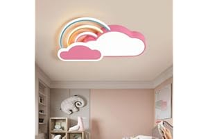 HYQJUNE LED Deckenlicht Kinderzimmer Deckenleuchte Moderne Weiße Wolken Regenbogen Jungen Und Mädchen Deckenleuchten Dimmbar Deckenlampe Cartoon Kronleuchter Wohnzimmer Schlafzimmer Flur,Rosa