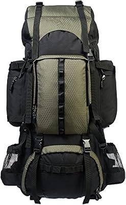AmazonBasics Sac à dos de randonnée à armature intérieure avec housse de pluie, 75 L, Vert