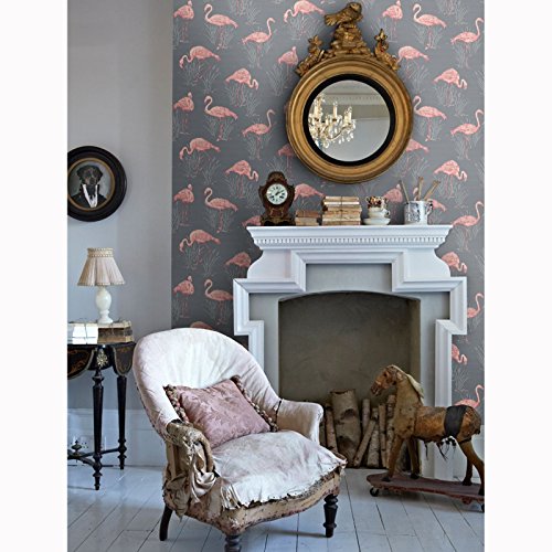 Vintage Lagune Flamingo Tapete grau/koralle – Arthouse 252603 - 2