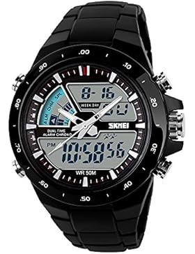 TTLIFE Unisex Edelstahl-Armbanduhr, wasserdicht, Analog, Digitalanzeige, LED Displaybeleuchtung, Chronograph Quarz...