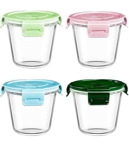 QuaLife Kleurrijke lunchboxset met geharde glazen deksels, glazen containerset (3 x 640 ml), lekvrij, stapelbaar, magnetron- en vaatwasmachinebestendig, BPA-vrij, perfect voor maaltijdprep