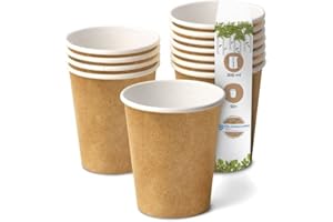 BIOZOYG 50 x papierowe kubki 200 ml, Ø 80 mm, białe z brązowym nadrukiem, jednorazowe kubki bez plastiku i wykonane z ekologicznych materiałów, jednorazowe kubki do kawy