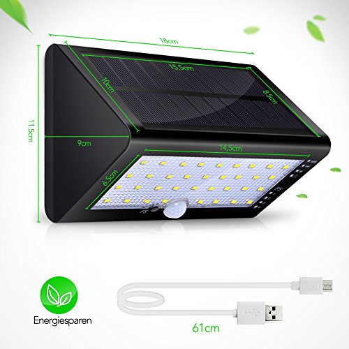 Solar Aussenleuchte, CroLED Solarleuchte 35 LED Außenwandleuchte Solar Wandleuchte 4000mAh Solar Gartenleuchten 4 Modi mit Bewegungsmelder Solarlampen mit 180° Weitwinkel - 9
