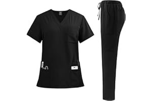 niaahinn Scrubs for Women Men Set - Stretch Top & Cargo Pants with Multi Pocket for Nurse