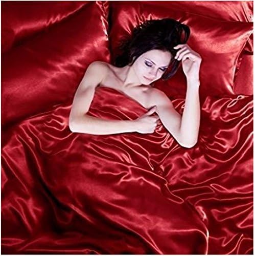 Todd Linen Brand New Solid Designed Super Soft Satin 6 Pcs King Duvet Cover Fitted Sheet &amp; 4x Pillowcases Silky Sexy Bedding Set Red