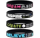 Die Armbänder stehen: Dream big , Inspire the world to change , Create the life that you dream of und Believe in yourself .