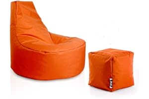 PATCH HOME Gamer Sessel Sitzsack inkl. Würfel Bean Bag Set Ø80cm, 30cm Sitzhöhe, 90cm Höhe + 35x35cm Würfel Orange