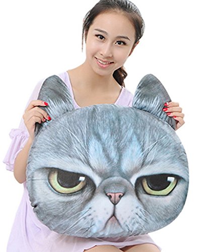 Bigood Cat Head Shape Pillow Soft Car Sofa Chair Back Cushion Gray