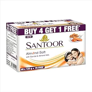 Santoor Sandal and Almond Milk Soap (Buy 4 Get 1 Free 125g each)