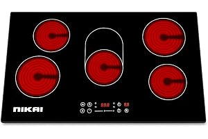 NIKAI 5 Burners 90 CM Infrared Cooker | 6200W, Sensor Touch Control, 99-Min Timer, 9 Power Levels & Temperature Indicator | Black Glass Built In Ceramic Hob | Cooktop - NGH96C | 2 Years Warranty