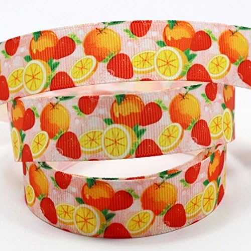 mdribbon 7/8" 50Yds/Roll (22mm Wide 45.72 Meters Length) Fruit Orange Strawberry Lemon Print Ribbon-For DIY Crafts Cheer Hair Bows Hair Clip Making,Home Party Decor Design 1