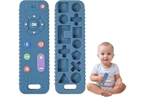 FATEORT Jouet Dentition Bébé en Silicone, Jouet Bebe 6 9 Mois 1 An Cadeau, Telecommande Bebe Jouets à Mâcher Sensoriels, Jeux d’Eveil pour Naissance 0-3 8 12 Mois, Jouets de Bain pour Garçons et Filles, Bleu