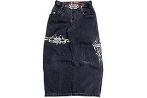 ORANDESIGNE Y2K Streetwear Homme Jeans Baggy Taille Basse Unisexe Pantalon Baggy Pantalon Cargo Décontracté Imprimé Hippie Denim Pantalon