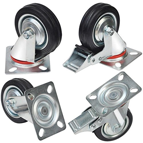 Yahee 4er Set Transportrollen Schwenkrollen Möbelrollen Laufrolle Gummi lenkbar 75mm 50kg Tragkraft 2 mit Bremse - 4