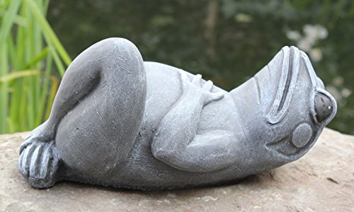 Steinfigur Frosch liegend Steinguss Schiefergrau - 4