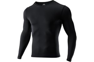 Niksa Men's Compression Long Sleeve T Shirt Muscle Fit Gym Top, 1 or 2 Packs Breathable Quick Dry Base Layer for Running Training Cycling Work, Slim Crew Neck Active Wear Clothes