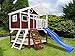 Produktbild Stelzenhaus Tobi Kinderspielhaus rot mit Kletterwand, Sandkasten und Abdeckplane. Rutsche Optional. Baumhaus Tobi 4 you, Rutsche wählen:blaue Rutsche, Sicherheit wählen:ohne-Anker
