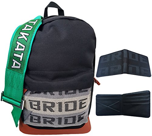 Schwarze Bride Takata Rucksack JDM mit Green racing Kabelbaum als Riemen und ein sch  nes Gr  n gepolsterten Tasche Fach f  r Ihre 15-Zoll-Laptop plus