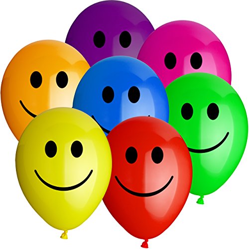 10 Luftballons Ø 25 cm Motiv Smiley Bunt Gemischt Ballons Helium Luftballon