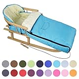 Holzschlitten aus Buchenholz, naturlackiert, Metallkufen, Bockstützen & Zugeisen pulverbeschichtet mit Rückenlehne (abnehmbar) und Zugseil