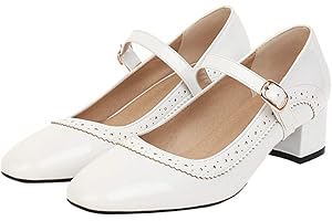 Etebella Damen Riemchen Pumps mit Blockabsatz 4cm Absatz Mary Jane Lack Halbschuhe Vintage Schuhe