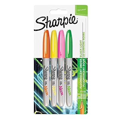 Sharpie marqueurs permanents, pointe fine, assortiment de couleurs fluorescentes, Lot de 4