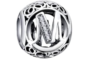 BEEUVIP Ciondolo con Lettera Dell'alfabeto in Argento Sterling 925 Charm Bead con A alla Z Pendente con Zirconia Cubica Compatibile con Pandora e Europei Bracciale Collane da Donna