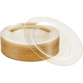 MATANA 25 Elegant Clear Hard Plastic Plates with Gold Glitters, 26 cm &ndash; Durable and Reusable &ndash; Weddings, Birthdays, Christeni