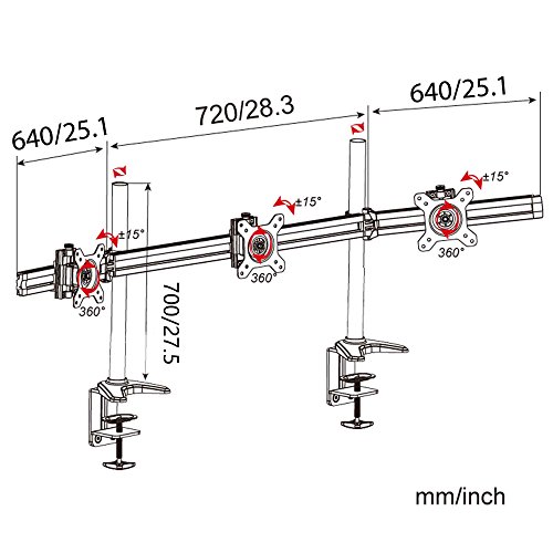HFTEK® MP230C-XL 3 Fach Monitor Halterung Halter Tischhalterung Stand für Bildschilm 15 -34 Zoll neigbar drehbar - 2