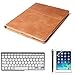 Produktbild boriyuan Apple Ipad Air 2 (iPad 6 6th Generation) Echt Leder Case Tasche Smart Cover mit bluetooth Tastatur Keyboard (Deutsch Layout) + Stylus + Displayschutzfolie+Tuch, Farbe: Braun