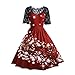 Produktbild Weihnachten Kleid Damen Sannysis Frauen Weihnachten Party Kleid Damen Vintage Abendkleider Xmas Swing Spitzenkleid Minikleid (XL, Weinrot)