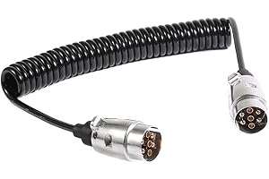 TAEUYYM Cable de Remolque 7 Pines 3,5m, 12V Universal Cable Espiral Conector Remolque 7 Pines, Cable Metal Enchufe Remolque 7 Pines, para Caravanas Camión RV Barco Remolque (Cable de Remolque 3,5m)