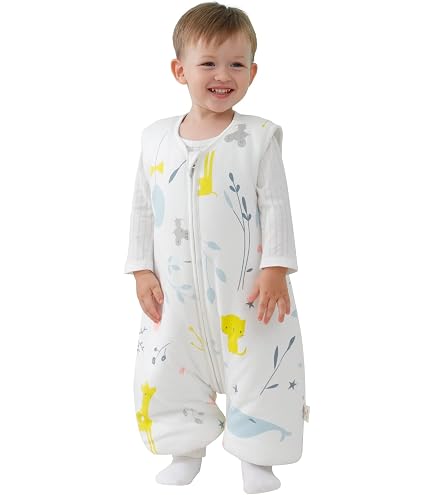 Bebe Gigoteuse Ete 18-36 Mois 1.0 Tog, Bébé Gigoteuse avec Jambes, Surpyjama Bebe Fille et Garcon, Gigoteuse Manche Longue avec Pieds, Enfant Cadeau 1-3 Ans 70-110cm Naissance 100% Coton (90cm, E