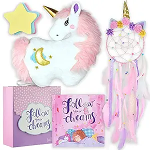 Follow Your Dreams - Unicorn Pillow and Dreamcatcher Gift Set - Includes Book, Plush Pillow, Dream Catcher, and Notepad for Girls Age 4 5 6 7 8 9 Years - Great for Birthday, Christmas, Room Decor