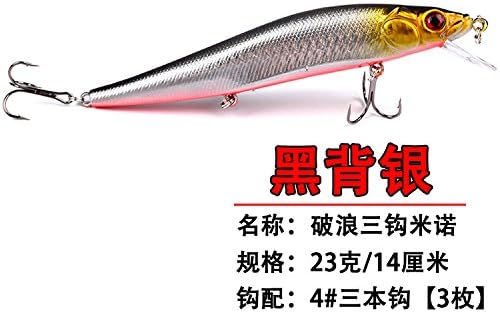 LLZJPYG Minnow bait dive deep sea fishing Tongue board bait road Almighty fishing gear bait bait road bait Long shot, breaking waves tribe Domino [black silver]
