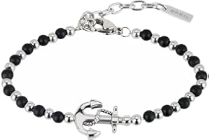 Breil, Collezione Black Onyx, Bracciale da Uomo a Ispirazione Nautica, con Sfere di Onice Nero e Acciaio Specchiato, Chiusura a Moschettone, Idee Regalo Uomo, Lunghezza 17.5-22.5 cm