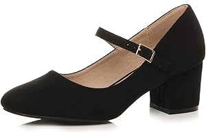 AJVANI Womens Ladies mid Block Heel Strap Work Evening Party Mary Jane Court Shoes Size